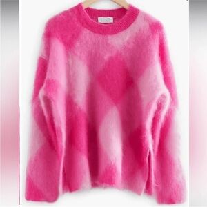 NWT & Other Stories Pink Argyle Mohair Wool Oversized Sweater XS